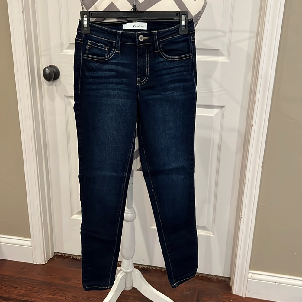 Kancan mid rise skinny jean, dark denim, size 24
